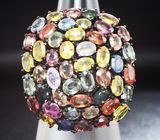 Роскошное серебряное кольцо с разноцветными сапфирами Серебро 925