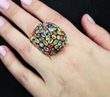 Роскошное серебряное кольцо с разноцветными сапфирами Серебро 925