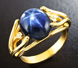 Золотое кольцо cо звездчатым сапфиром 7,3 карат и бриллиантами Золото