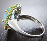 Серебряное кольцо с аквамарином и цаворитами Серебро 925