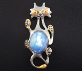 Серебряный кулон с лунным камнем, синими и розовыми сапфирами Серебро 925