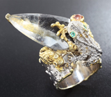 Серебряное кольцо с рутиловым кварцем, турмалином, изумрудами Серебро 925