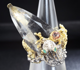 Серебряное кольцо с рутиловым кварцем, турмалином, изумрудами Серебро 925