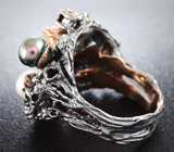 Серебряное кольцо с кристаллическим эфиопским опалом, жемчугом и мозамбикскими гранатами Серебро 925