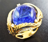 Золотое кольцо с крупным кабошоном танзанита 15,27 карат и бриллиантами Золото