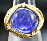 Золотое кольцо с крупным кабошоном танзанита 15,27 карат и бриллиантами Золото