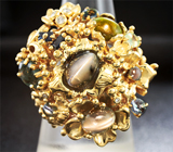 Массивное золотое кольцо с александритами 7,51 карат и бриллиантами Золото