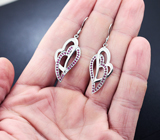 Серебряные серьги «Два сердца» с рубинами Серебро 925