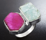 Серебряное кольцо с аквамарином и розовым сапфиром Серебро 925