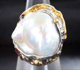 Серебряное кольцо с жемчужиной барокко и рубинами Серебро 925