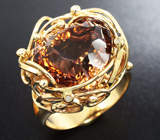 Золотое кольцо с империал топазом лазерной огранки12,63 карат и бриллиантами Золото