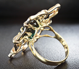 Золотое кольцо с индиголит турмалином 6,02 карат и синими шпинелями 0,66 карат Золото