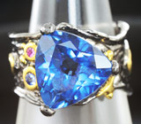 Серебряное кольцо с флюоритом, синим и розовым сапфирами Серебро 925