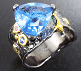 Серебряное кольцо с флюоритом, синим и розовым сапфирами Серебро 925