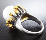 Серебряное кольцо с жемчужиной барокко и самоцветами Серебро 925
