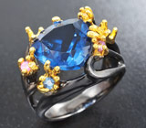 Серебряное кольцо с флюоритом и разноцветными сапфирами Серебро 925