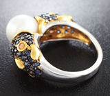 Серебряное кольцо с морской жемчужиной и сапфирами Серебро 925