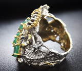 Серебряное кольцо с изумрудами и синим сапфиром Серебро 925