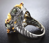 Серебряное кольцо с зеленым аметистом и мозамбискими гранатами Серебро 925