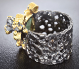 Серебряное кольцо с изумрудом, мозамбикскими гранатами и диопсидами Серебро 925
