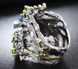 Серебряное кольцо с кристаллическим опалом и диопсидами Серебро 925
