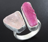 Серебряное кольцо с розовым кварцем и пурпурным сапфиром Серебро 925