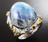 Серебряное кольцо с лунным камнем и синими сапфирами Серебро 925
