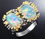 Серебряное кольцо с кристаллическими эфиопскими опалами Серебро 925