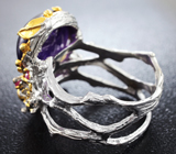 Серебряное кольцо со сливовым аметистом и розовыми сапфирами Серебро 925