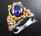 Серебряное кольцо с синим и розовыми сапфирами Серебро 925
