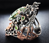 Серебряное кольцо с зеленым аметистом, диопсидами и изумрудом Серебро 925