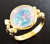Золотое кольцо с кристаллическим опалом 2,58 карат, рубином и цаворитом Золото