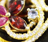 Изысканные крупные серебряные серьги с танзанитами, мозамбикскими гранатами и рубинами Серебро 925