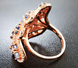 Роскошное серебряное кольцо с синими сапфирами и танзанитами Серебро 925