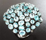 Роскошное крупное серебряное кольцо с голубыми цирконами Серебро 925
