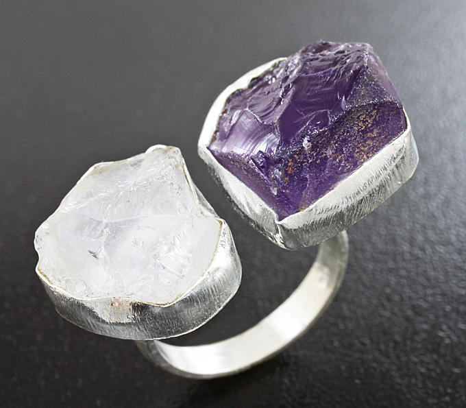 Серебряное кольцо с аметистом и розовым кварцем