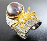 Серебряное кольцо «Паук» c цветной жемчужиной Серебро 925