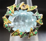 Серебряное кольцо с аквамарином, изумрудами и цаворитами Серебро 925