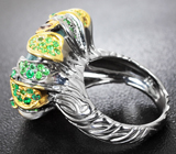 Серебряное кольцо с аквамарином, изумрудами и цаворитами Серебро 925