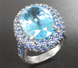 Серебряное кольцо с голубым топазом и синими сапфирами Серебро 925
