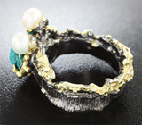 Серебряное кольцо с бирюзой и жемчугом Серебро 925