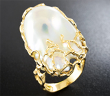 Золотое кольцо с крупной морской жемчужиной барокко 40,72 карат! Исключительный люстр Золото