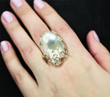 Золотое кольцо с крупной морской жемчужиной барокко 40,72 карат! Исключительный люстр Золото