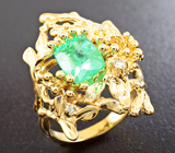 Золотое кольцо с параиба турмалином 1,66 карат и бриллиантами Золото