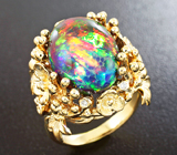 Золотое кольцо с фантастическим черным опалом 6,09 карат и бриллиантами Золото