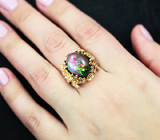 Золотое кольцо с фантастическим черным опалом 6,09 карат и бриллиантами Золото