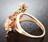 Прелестное серебряное кольцо с разноцветными турмалинами и резным перламутром Серебро 925