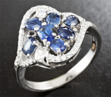 Изящное серебряное кольцо с синими сапфирами Серебро 925