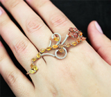 Серебряное кольцо на три пальца с разноцветными сапфирами Серебро 925