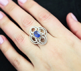 Ажурное серебряное кольцо c насыщенным синим сапфиром Серебро 925